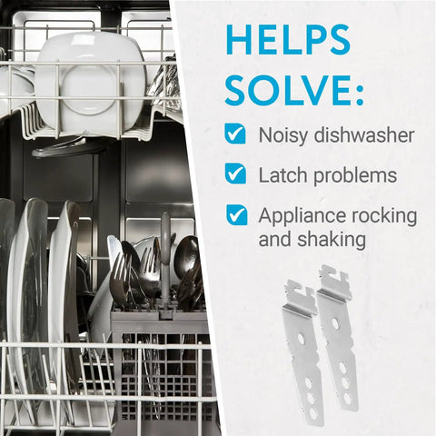 Inside dishwasher view with focus on Undercounter Dishwasher Bracket Replacement Kit details and benefits.