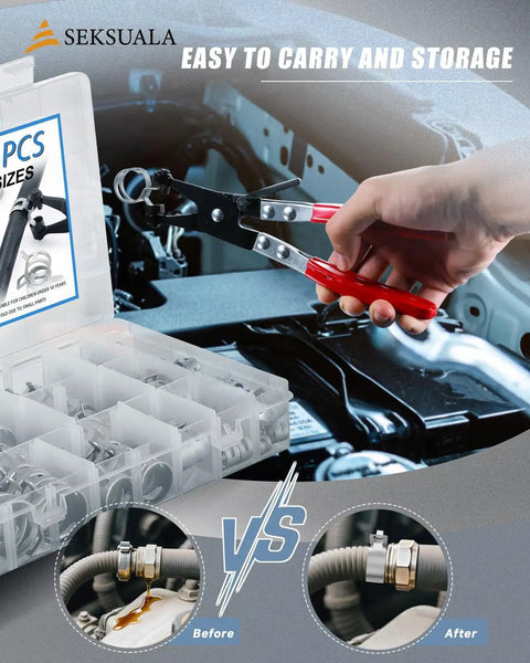 120 Piece Spring Band Hose Clamps Set 6mm To 25mm With Swivel Flat Clamp Plier Constant Tension Steel Clips For Fuel Lines Silicone Vacuum Hoses In A Sturdy Grey Storage Case Pro Grade Heavy Duty in use