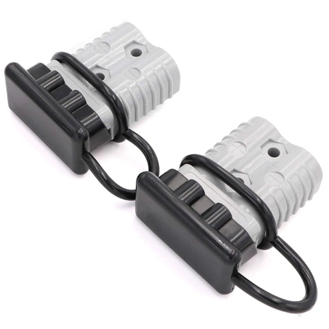 Dual Heavy Duty 175A 600V Battery Connector Quick Disconnect For AWG 1/0 To 2 Gauge, shown with protective covers