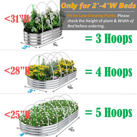 Six Pack Fiberglass Garden Hoops For 2 To 4 Foot Wide Raised Beds, 6.56 Feet Long, Super Bendable And Weatherproof Grow Tunnel Frame, Plant Row Cover Support, Wind Resistant, Rust Proof, No Assembly Required