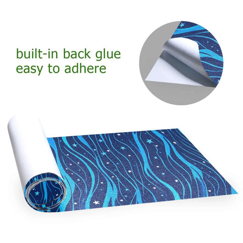 Electric Blue Wave Pattern Grippy Tape For Skateboards Waterproof Non Slip Surface 33x9 Inch Emery Top Layer With PVC Backing