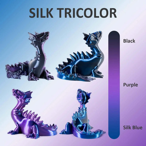 Silk Tri Color PLA Filament For 3D Printers 1.75mm Blue Purple Black Coextruded Metal Like Slick Finish dragon models
