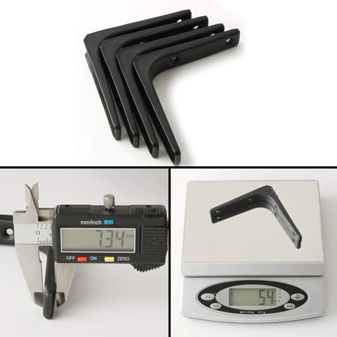 4 Pack Iron Wall Shelf Brackets 4 x 4 Inch Heavy Duty Shelf Support And Joint Angle Brackets Matte Black with weight and size measurements