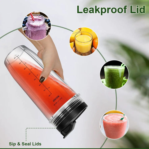 Hand holding 32 Ounce Blender Cups Replacement Durable With Sip And Seal Lids For Ninja Blenders Compatible With Auto IQ Series