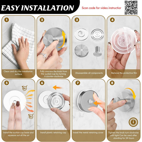Step-by-step installation guide for Removable Suction Cup Hooks For Shower And Bathroom Wall Perfect For Hanging Towels, Loofahs, Accessories.