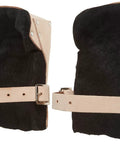 Heavy Duty Leather Kneepads With Double Thick Water Repellent Felt Lining For All Day Comfort Tan Color Adjustable Leather Straps With Steel Buckles And Riveted Construction For Pro Grade Durability showing interior lining and straps