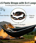 Person relaxing in a portable camping hammock with tree straps and attached carry bag for outdoor adventures and backyard relaxation