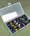 Pack Of 24 12mm Latching Push Button Switches SPST On Off AC 250V 1.5A And 125V 3A in plastic box, assorted colors