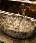 Sleek Oval Ceramic Vessel Sink For Countertop Bathroom Vanity Legit Premium Art Porcelain Basin with marble finish.