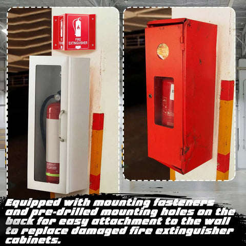 White Steel Fire Extinguisher Cabinet With Projecting Sign And Arrow, Wall Or Surface Mount For 10 Lb Dry Chemical Extinguishers