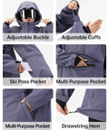 Unisex Ski Hoodie Anorak Pullover Jacket Baggy Fit with adjustable cuffs, ski pass pocket, multi-purpose pocket, and drawstring hem.