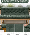 Outdoor Porch Swing Cushions For 3 Seater With Backrest Splash Proof Outdoor Polyester Fabric Waterproof Bench Cushion