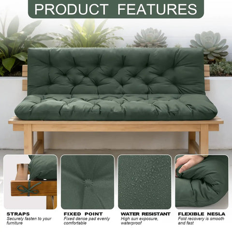 Outdoor Porch Swing Cushions For 3 Seater With Backrest Splash Proof Outdoor Polyester Fabric Waterproof Bench Cushion