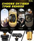Highway Hero 315MHz Tire Pressure Monitor Sensor with detailed installation angles and features for Chevy and GMC vehicles.