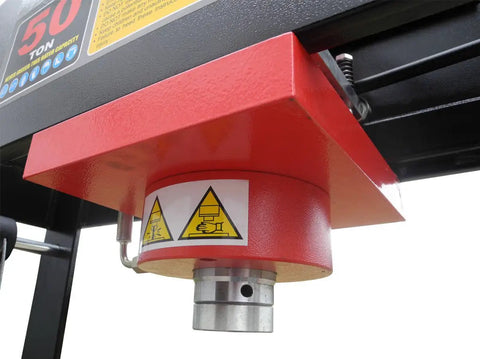 50 Ton Electric Hydraulic Shop Press With Adjustable Carriage Height And Carriage Winch, Precise Pressure Gauge close-up view
