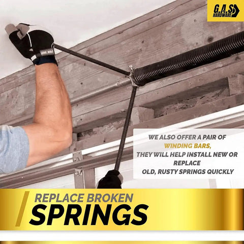 Torsion Spring Swap For Garage Door 218x2x24 With 1 Inch Bearing And Winding Bars Right Hand Wound For Left Side Cone Color Red Includes Hardware Kit Bundle being installed by hand using winding bars.