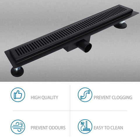 Premium 304 Stainless Steel Linear Shower Drain With 360 Degree Rotation And Hair Strainer No Fuss Invisible Floor Drain For Bathrooms Or Kitchens, matte black finish