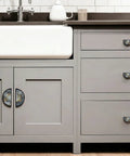 Two Pack Dope Grey Gold Fluid Art Cabinet Pulls With Black Semicircle Drawer Handles on kitchen cabinets