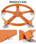Workhorse Heavy Duty Drum Dolly With 4 Wheels, Steel Oil Barrel Cart For Moving Bulk Cylinders, 24-inch circular base with measurements.