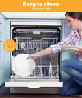 Woman loading plates into dishwasher with Solid Build Air Fryer Rack Set For PowerXL Vortex Pro 10qt, 3 Pack Dishwasher Safe Crisper Trays And Wire Grids.