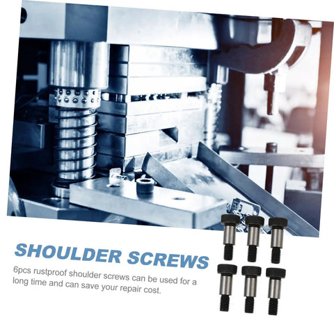 Hex Shoulder Bolts Set 6 Steel Screws For Door Handles Home Repair Kit displayed next to industrial machine background.