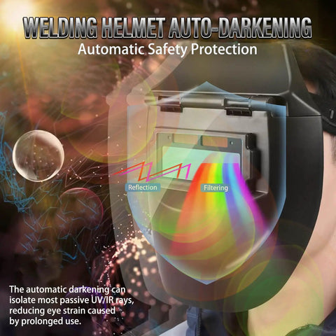 Auto Darkening Welding Helmet With Portable Foldable Design And Solar Power True Color Shield For Beginners displaying color shield in use