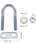 Heavy Duty Round U-Bolts Set Of 4 With Nuts, Plates And Washers, 0.63 Inch Inner Width, 46mm Length, M6 Thread, Steel U-Bolt Hardware