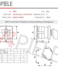 Diagram of Heavy Duty Three Position Changeover Selector Switch 440V Universal Rotary Cam Switch for industrial use, 8 terminals.