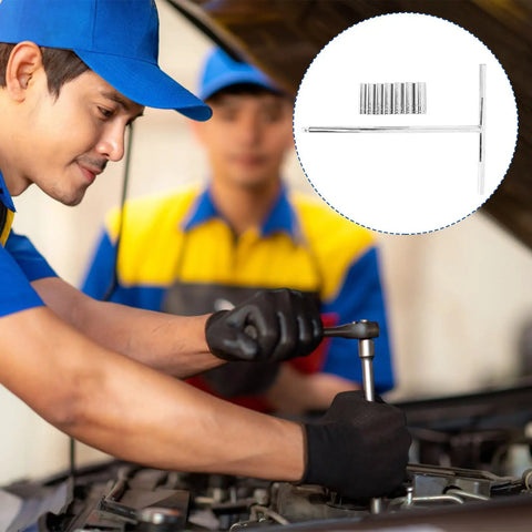 Beefy Metric T Handle Socket Wrench Set Rock Solid Vanadium Steel Spanners in use under car hood, showing knurled grip.