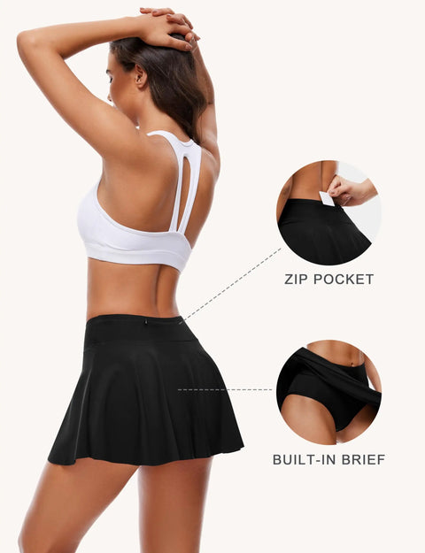 Period Swim Skirt With Leakproof Bikini Bottoms And Zip Pocket High Waist Waterproof Bathing Suit shown from back