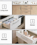 Brushed Nickel Cabinet Pulls Set of 5, 6.25 Inch Hole Spacing demonstrating installation in various home drawers.