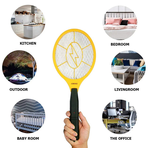 Powerful Handheld Bug Zapper For Home And Outdoors, Go To Electric Mosquito Killer Racket With Safe 3 Layer Grid Displayed