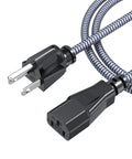 Heavy Duty 10A 18AWG Nylon Braided 10 Ft AC Power Cord 3 Prong Replacement Cable for Computer TV Monitor Printer Projector