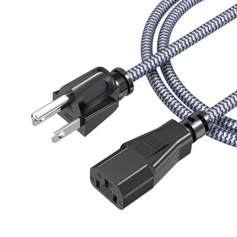 Heavy Duty 10A 18AWG Nylon Braided 10 Ft AC Power Cord 3 Prong Replacement Cable for Computer TV Monitor Printer Projector
