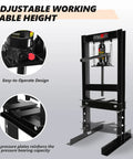 6 Ton Hydraulic Shop Press With Heavy Duty H Frame For Bearing Installation And U Joint Press, Adjustable Worktable For Metal Bending And Straightening, Includes Stamping Plates And Bottle Jack For Garage Pro Use, featuring adjustable working table height and easy-to-operate design.