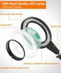 Exploded view of 8X Real Glass Magnifying Glass With Light And Stand 2 In 1 showing LED components and aluminum shell