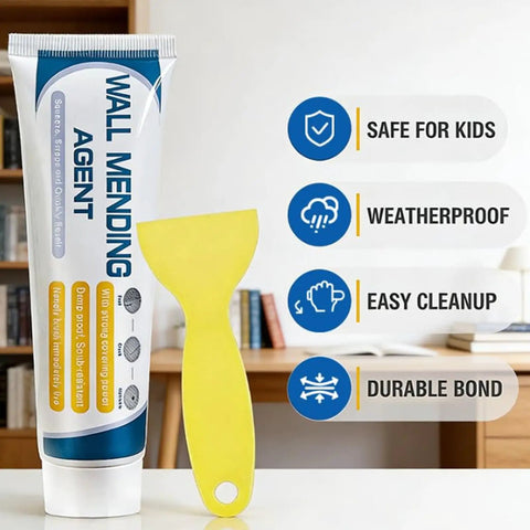 Drywall Repair Kit For Holes And Cracks, Quick-Drying Wall Mending Paste With Scraper, No Sanding Needed, shown with yellow scraper