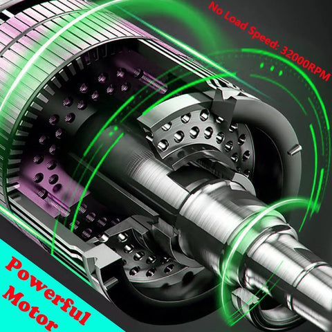 Internal view of powerful motor for compact palm wood router kit with 32000 RPM no load speed, highlighting intricate details.