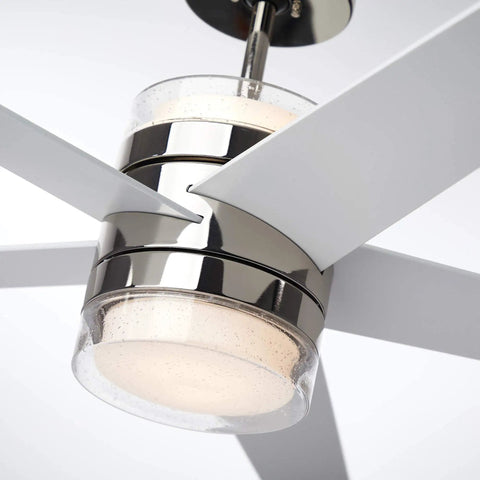 Close-up of 52 Inch Ceiling Fan With Light Kit Dope Modern Indoor Fixture With Integrated LED Uplight And Downlight in satin white finish.