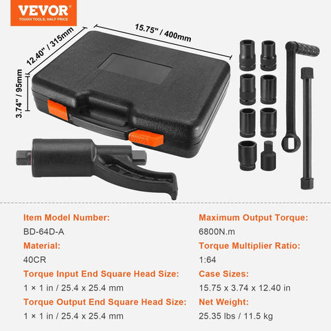 Beast 1 Inch Drive Torque Multiplier Wrench Set With 1:64 Gear Ratio Delivers Up To 6,800 Nm Torque Includes 8 Sockets and Case