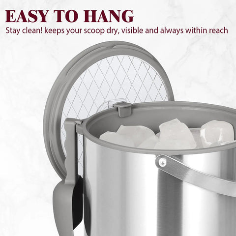 Big Boy 7qt Vacuum Insulated Ice Bucket With Lid And Scoop, Heavy Duty Cold Drink Cooler, ice filled with hanging scoop.