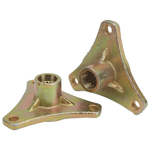 Heavy Duty Steel Alloy Rear Axle Hub Featuring Rock Solid 17T Spline Drive And Three Stud Setup For Off Road Quad Bike And Go Kart Builds With Golden Abrasion Resistant Coating Built Tough As Nails In A Pair - close-up view