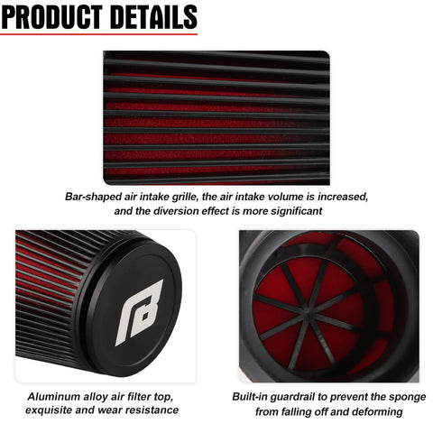 Detailed view of 48mm Cone Air Filter for Dirt Bikes and ATVs, showing aluminum top and built-in guardrail, enhancing airflow for PWK/PE carburetors.