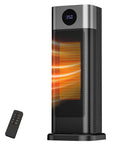 Portable 1500W Indoor Space Heater with Remote, 15.5 Inch Tall Tower Heater showing digital thermostat and heat flow