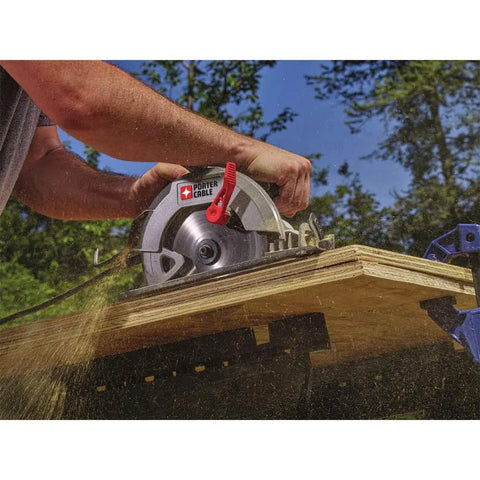Heavy Duty 7-1/4 Inch Circular Saw With 15 Amp Motor Delivers 5500 RPM Magnesium Shoe And Metal Guards For Durability Spindle Lock And Depth Adjustment For Fast Setup Lightweight 9.5 Lbs With Aux Handle For Clean Onsite Cuts cutting wood