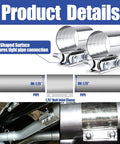 Two Pack 1.75 Inch Stainless Steel Exhaust Clamp Band Butt Joint Universal Widening Clamp For Exhaust System And Muffler Rust Resistant