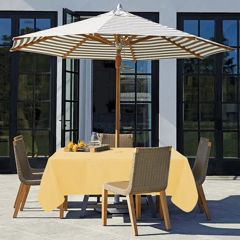 Yellow Square Table Cover and Tablecloth for Indoor Outdoor Use With Umbrella Hole And Zipper Waterproof Washable Wrinkle Free 60x60 Inches on patio table with chairs