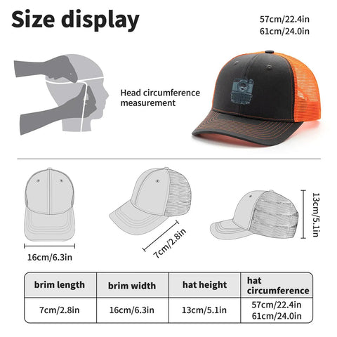 Retro Cotton Baseball Cap For Men Lightweight Breathable Low Profile Trucker Style With Size Measurements Displayed