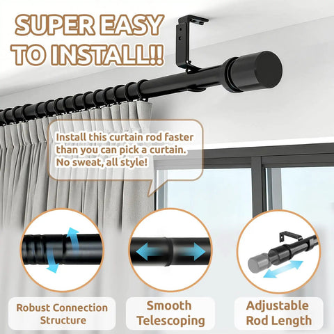 Outdoor Curtain Rods For Patio Adjustable 32 To 240 Inch Heavy Duty Rod With Wall And Ceiling Mount Matte Black Room Divider installation guide