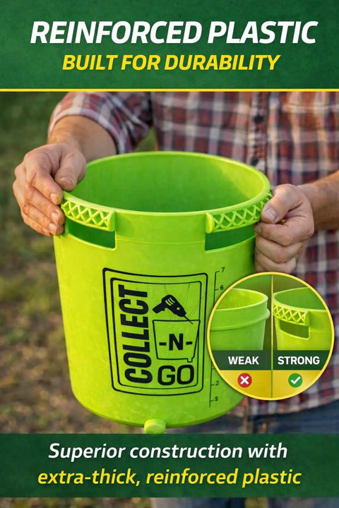 Man holding reinforced plastic bucket from Soil Sample Collection Kit With Auger For Farmers, Landscape Pros, Vineyards, Golf Courses, And Food Plots.